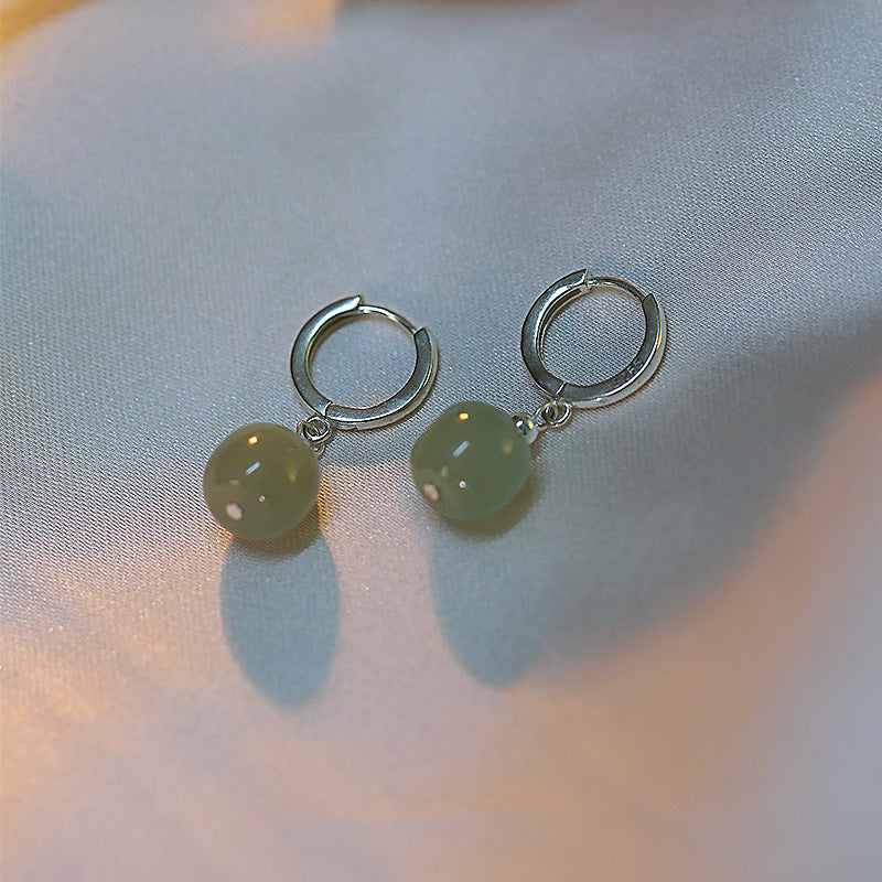 Women's Jade Chinese Retro Style Ear Clip Niche Design Advanced Earrings