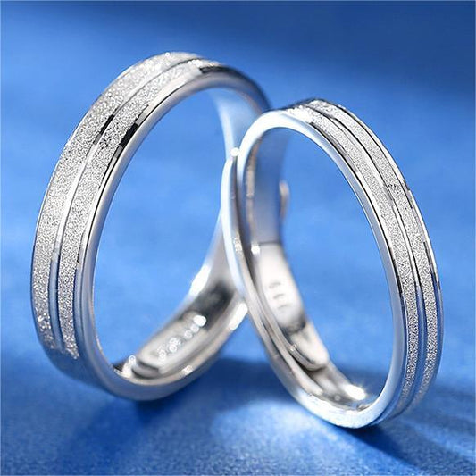 Sier Striped Frosted Couple Female Niche Ring