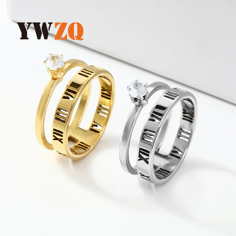 Ornament Cold Style Titanium Hollow Roman Rings