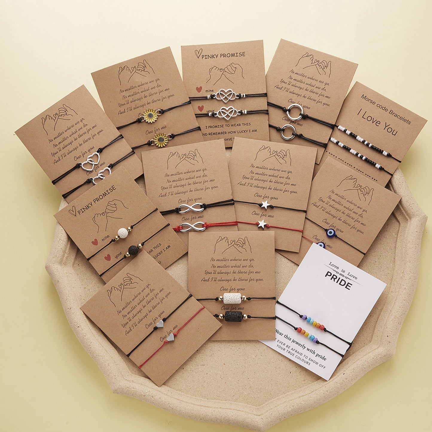 Words Volcanic Rock Sunflower 2 Woven Adjustable Couple Lucky Paper Bracelets
