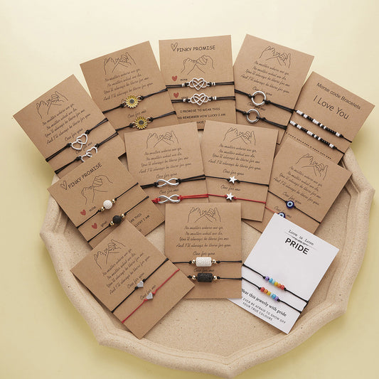 Words Volcanic Rock Sunflower 2 Woven Adjustable Couple Lucky Paper Bracelets
