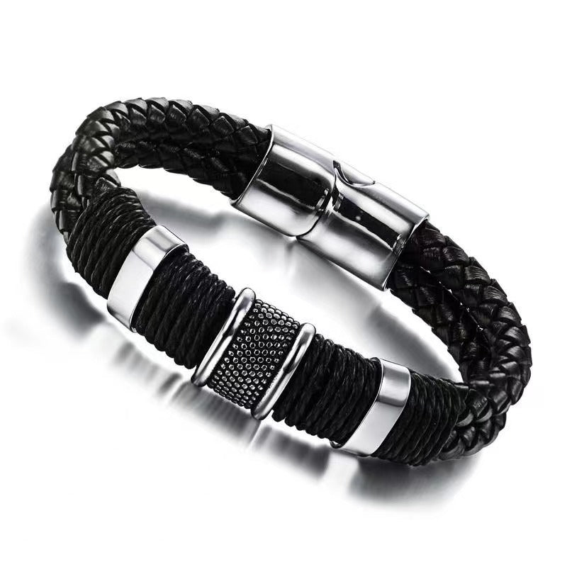 Men's Weaving Exquisite Titanium Steel Leather Couple Stainless Magnetic Bracelets