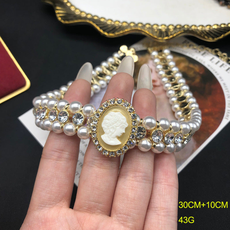 Women's Western Retro Mabe Pearl Ear Clip Hepburn Style Cheongsam Formal Jewelry Set