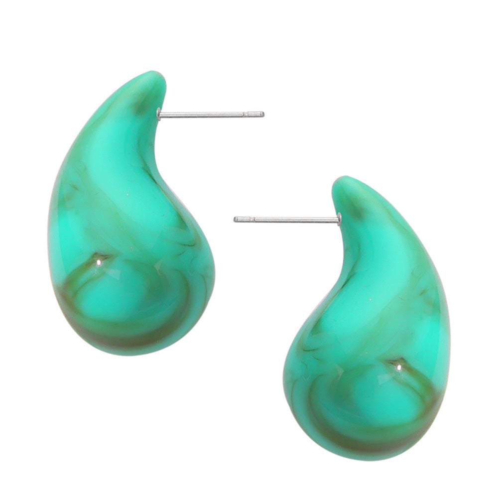 Fashion Simple Casual Style Resin Water Drop Shape Titanium Steel Earrings