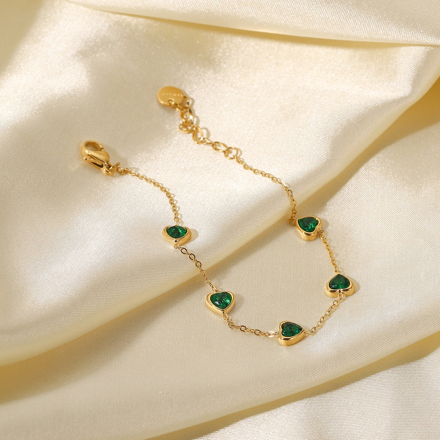Ding Gold Multiple Green Zircon Titanium Steel Fashion Bracelets
