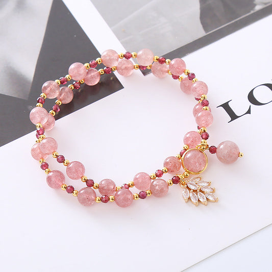 Style Single Circle Natural Strawberry Quartz Cute Bracelets