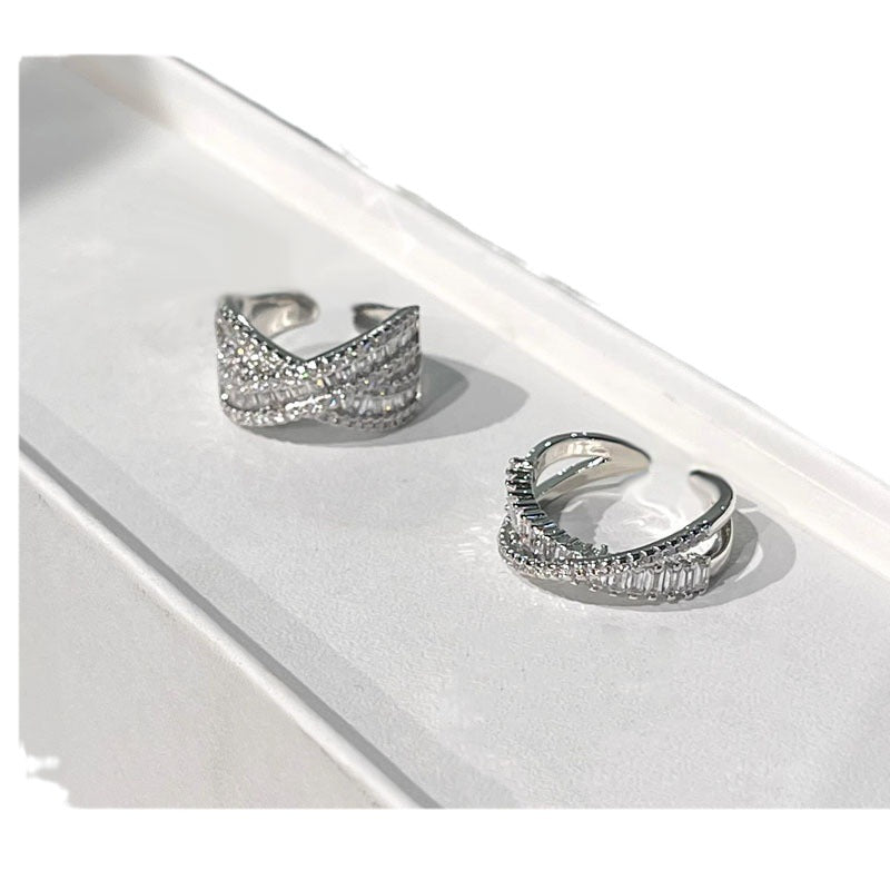Light Luxury Full Diamond Open Female Cold Wind Geometric Cross Ring