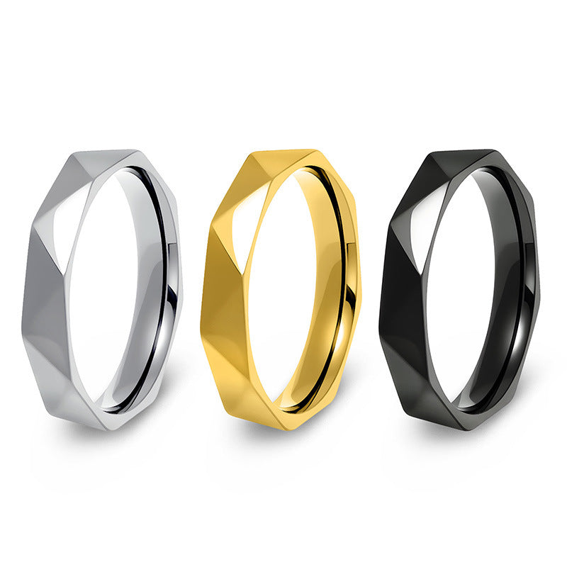 Women's & Men's Titanium Steel Cut Couple Simple Versatile Geometric Multilateral Ring