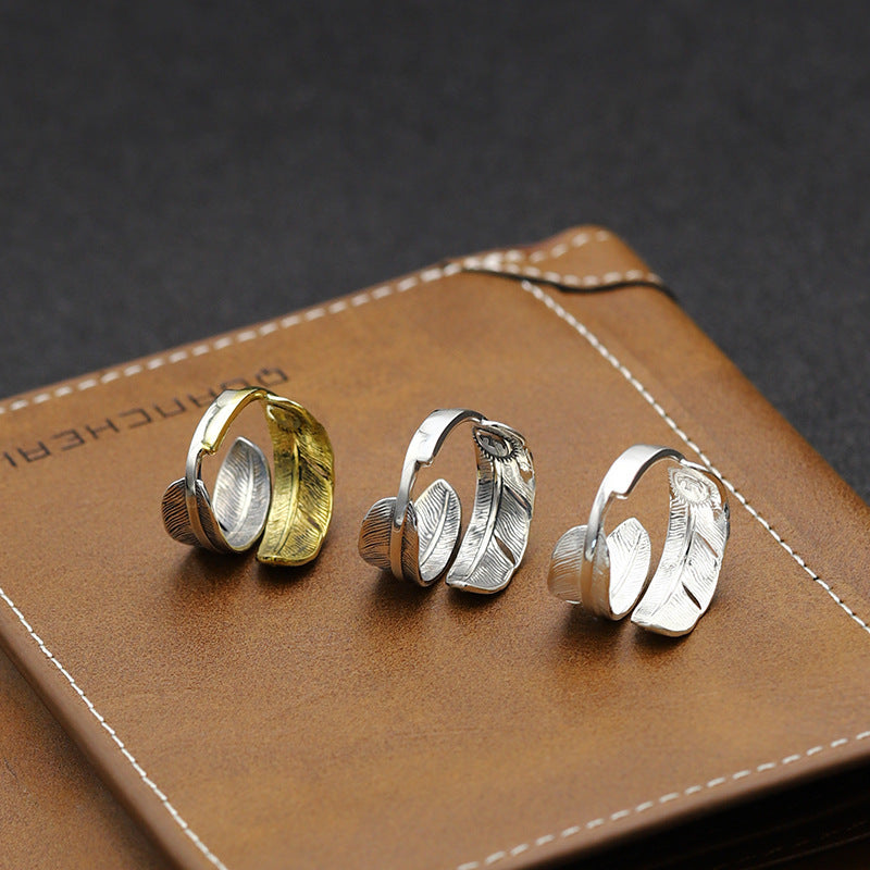 Women's & Men's Hipster Indian Style Feather Vintage Leaf Open Fashion Ring