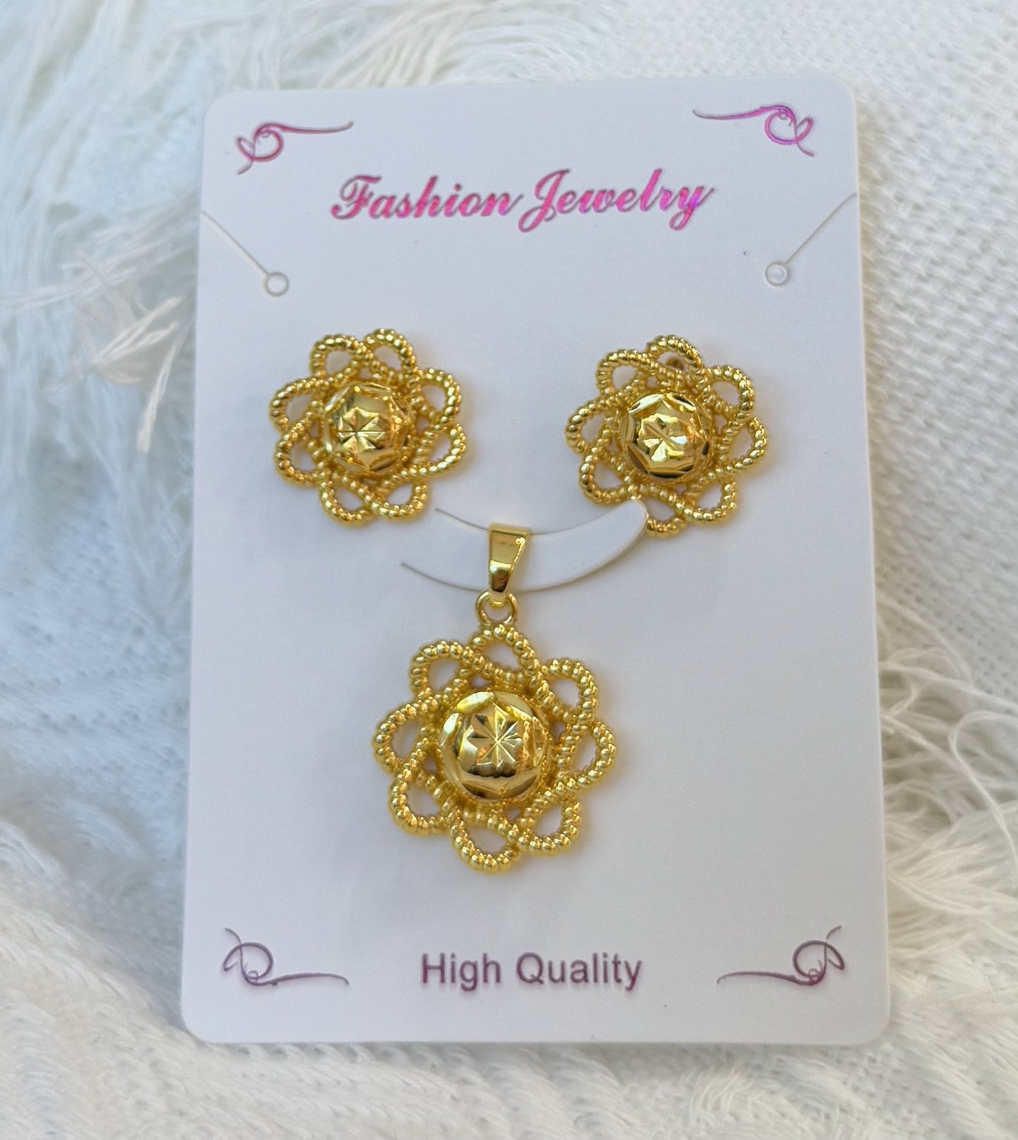 Love Heart Flowers Ear Baroque Gold Fashion Jewelry Set