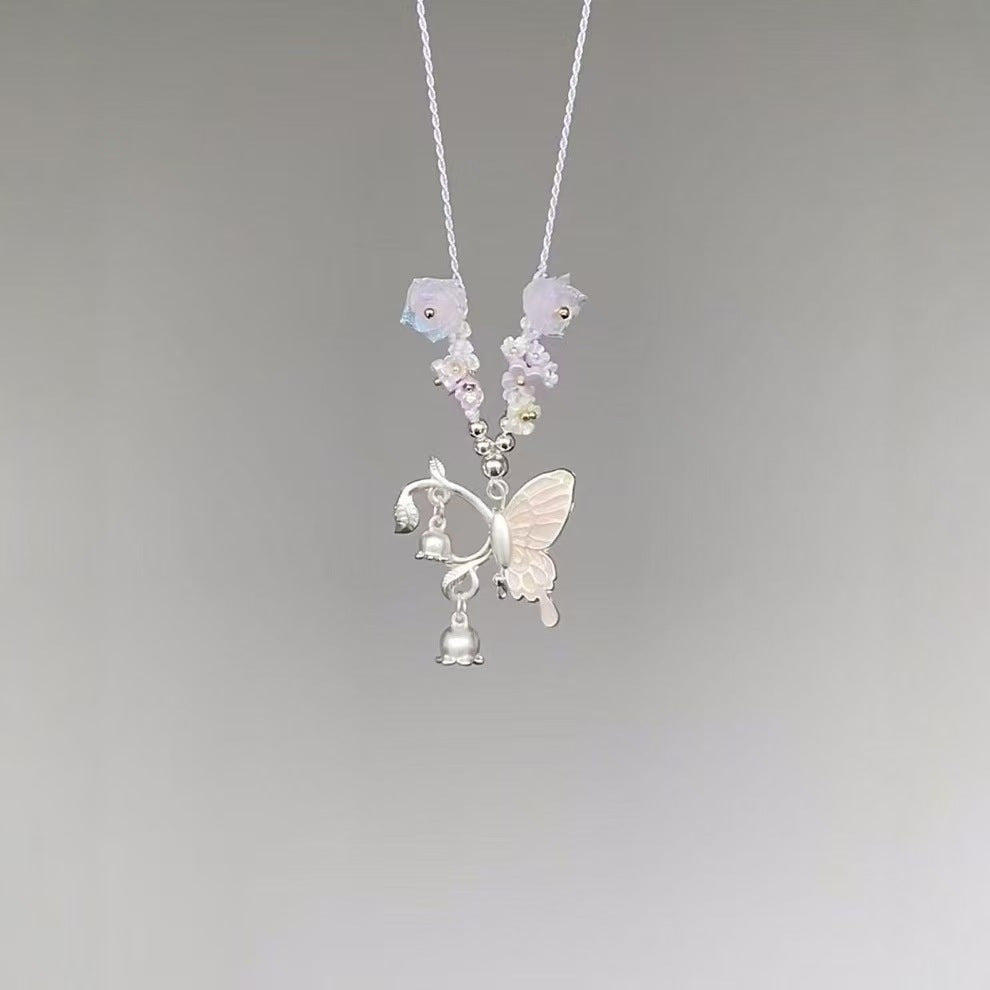 Sweet Exquisite Versatile Woven Flower Butterfly Clavicle Chain Premium Simple Necklaces