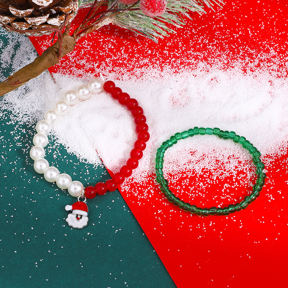 Bracelets de poignet de père noël en perles de couleur, personnalité à la mode