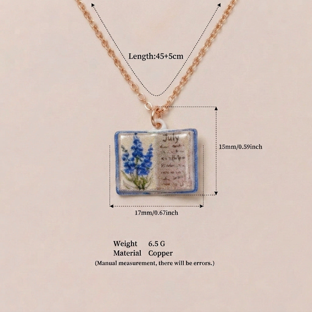 Month Imitation Porcelain Vintage Book Light Luxury Small Design Copper Necklaces