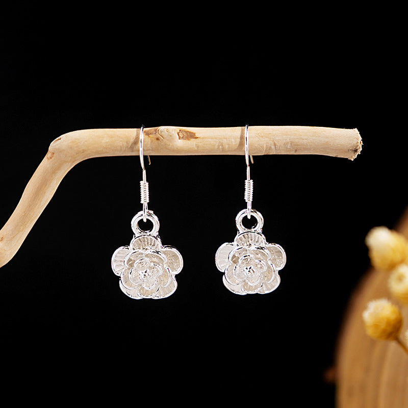 Sier Minority Ethnic Style Personalized Bohemian Flower Earrings