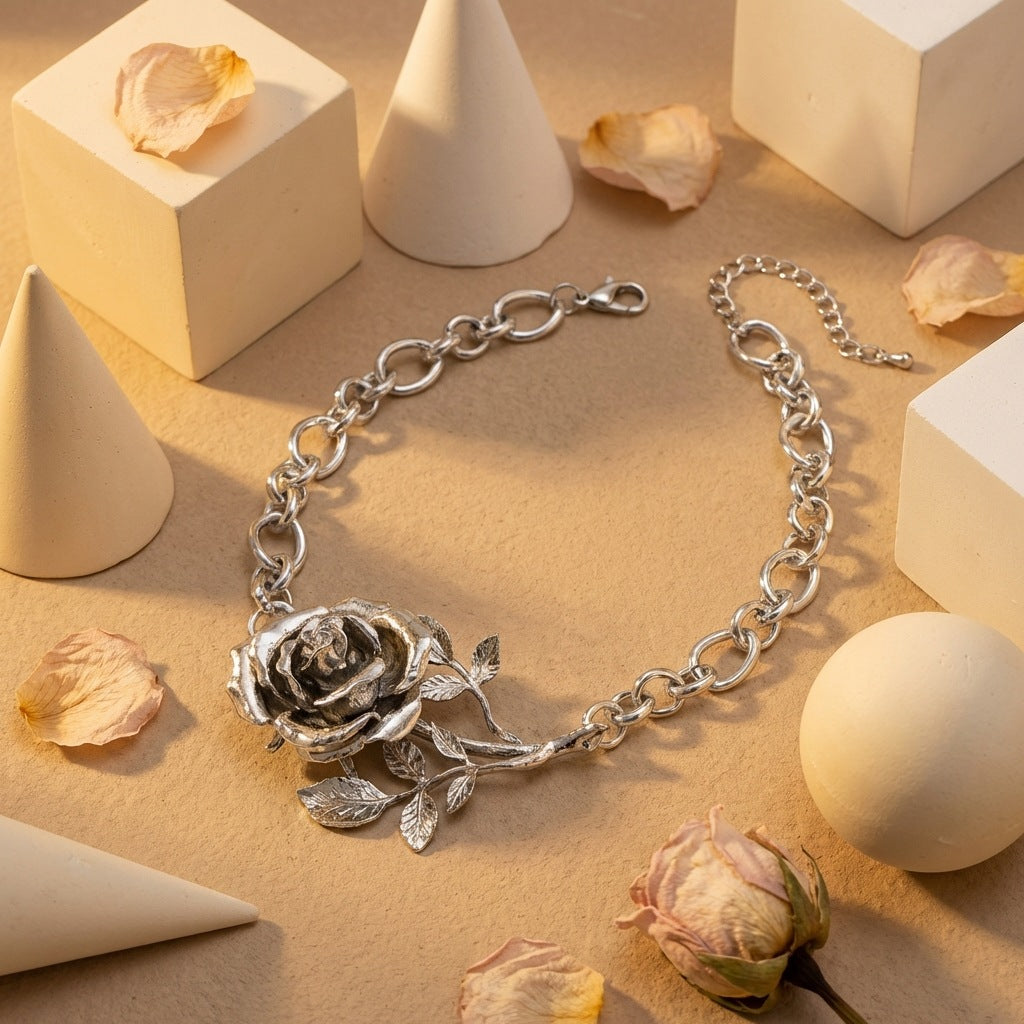 Retro Three-dimensional Rose Gold Exaggerated Chain Personalized Necklace