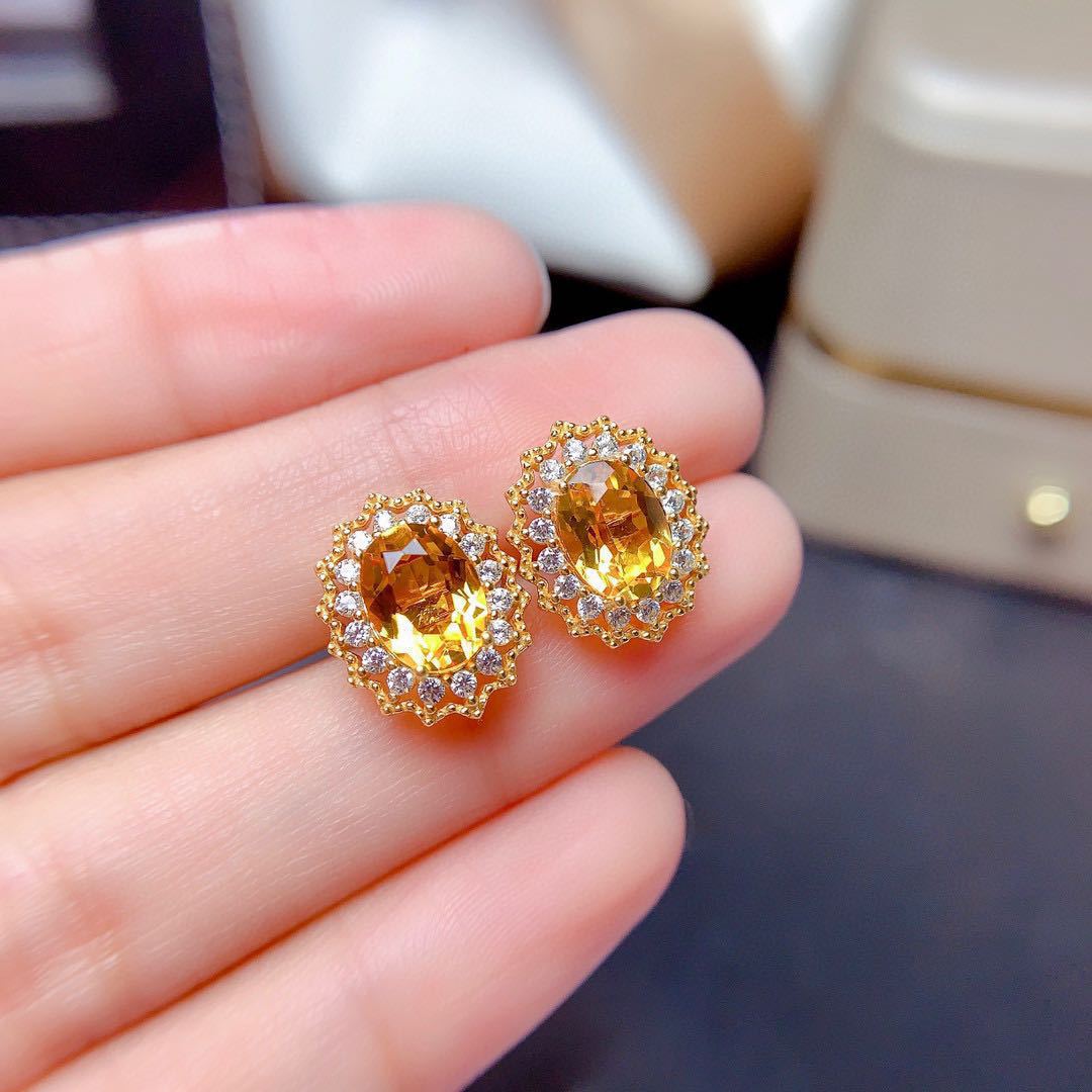 Colored Gems Citrine Suit Female Full Diamond Party Rings