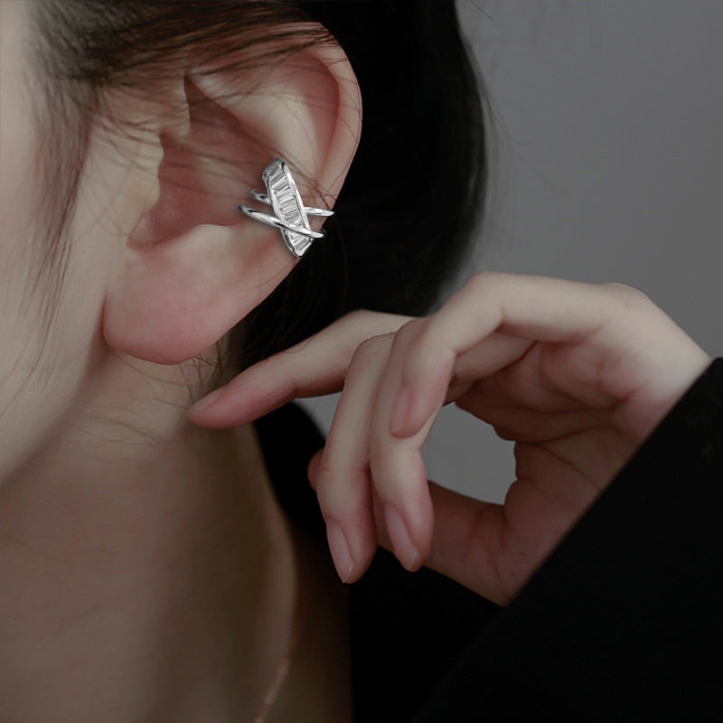 Full Diamond Interwoven Light Luxury Personality Clip-on Female Unique Rhinestone Ear Clip