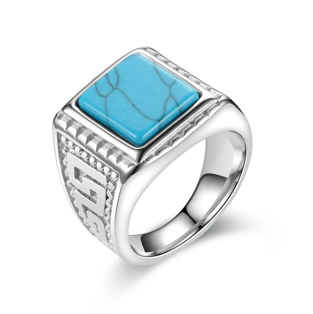 Men's Retro Style Turquoise Titanium Steel Fashion Rings