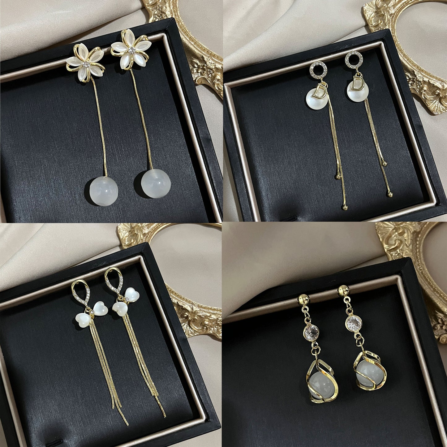 Boucles d'oreilles simples et élégantes en opale française à aiguille