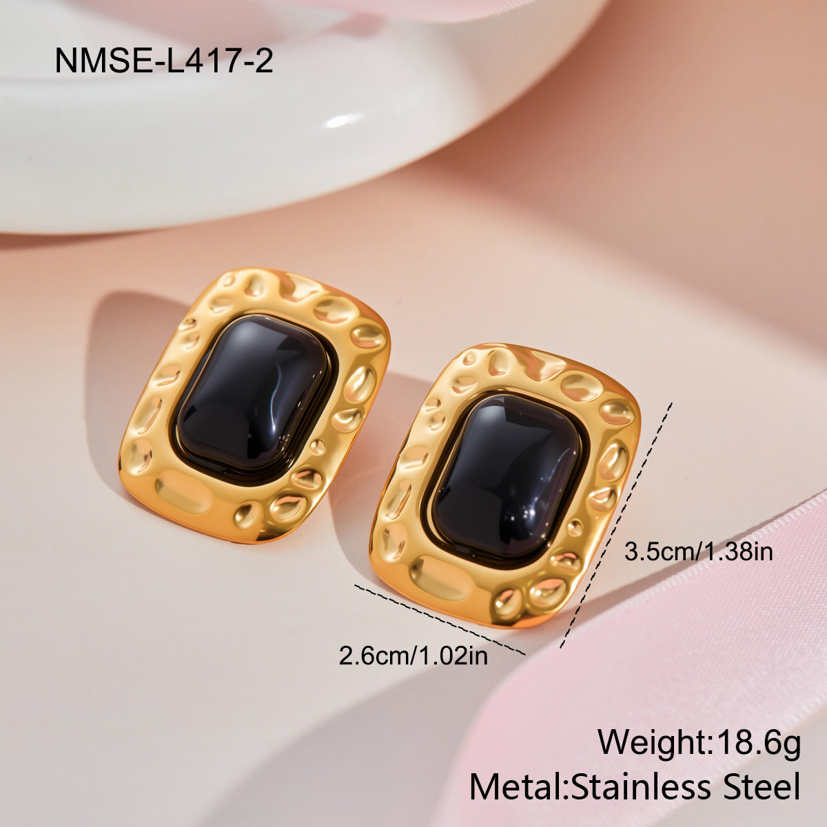 Women's Colored Gems Rectangular Hammered For Niche Earrings
