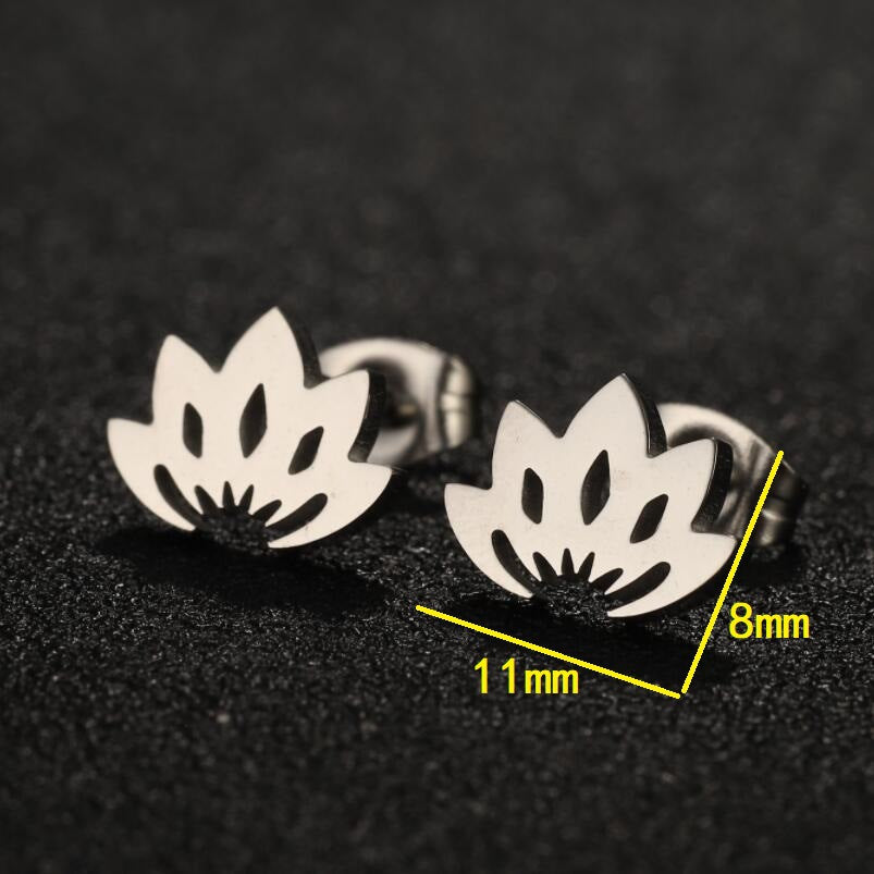 Steel Lotus Core Pattern Chinese Style Ear Stud Earrings