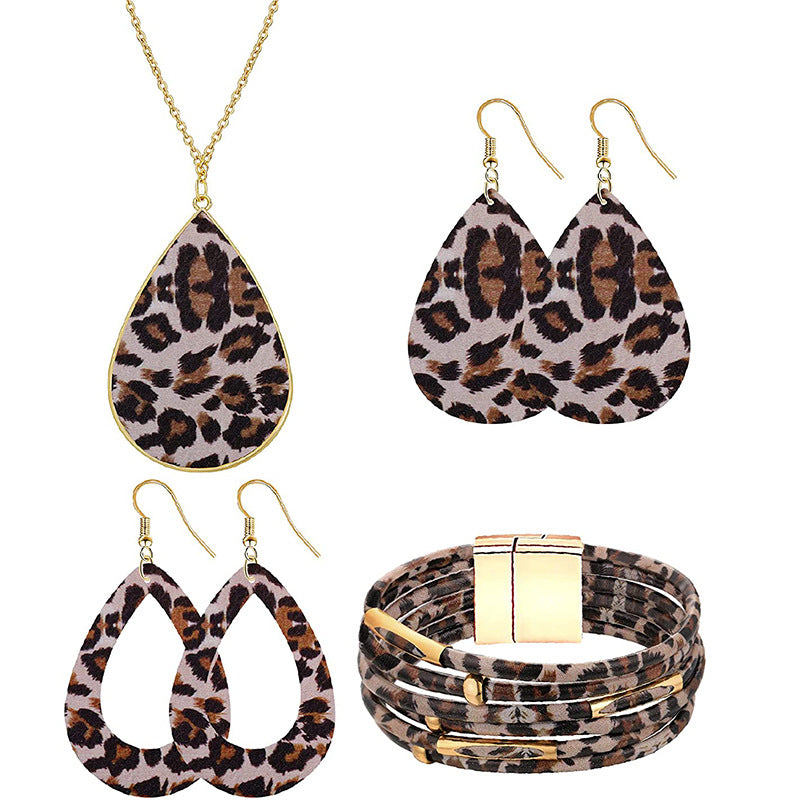 New Christmas Leather Leopard Santa Claus Jewelry Set