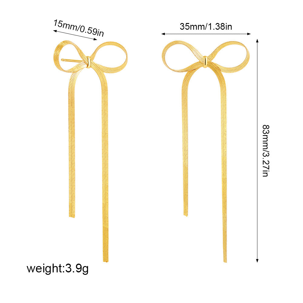 Bow Long Fringe Snake Bones Chain Earrings