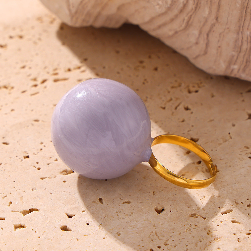 Glaze Large Ball Fashionable Atmosphere Titanium Steel Gold Ring