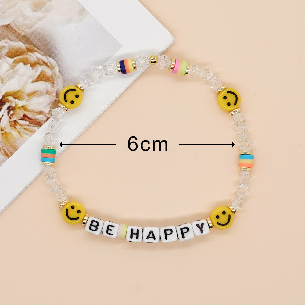 Damen-Kristallperlen, Smiley-Gesicht, handgefertigte Perlenarmbänder