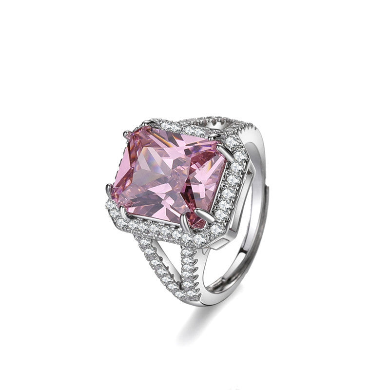 Exquisite Pink Diamond Rectangular Zircon Simulation Rings