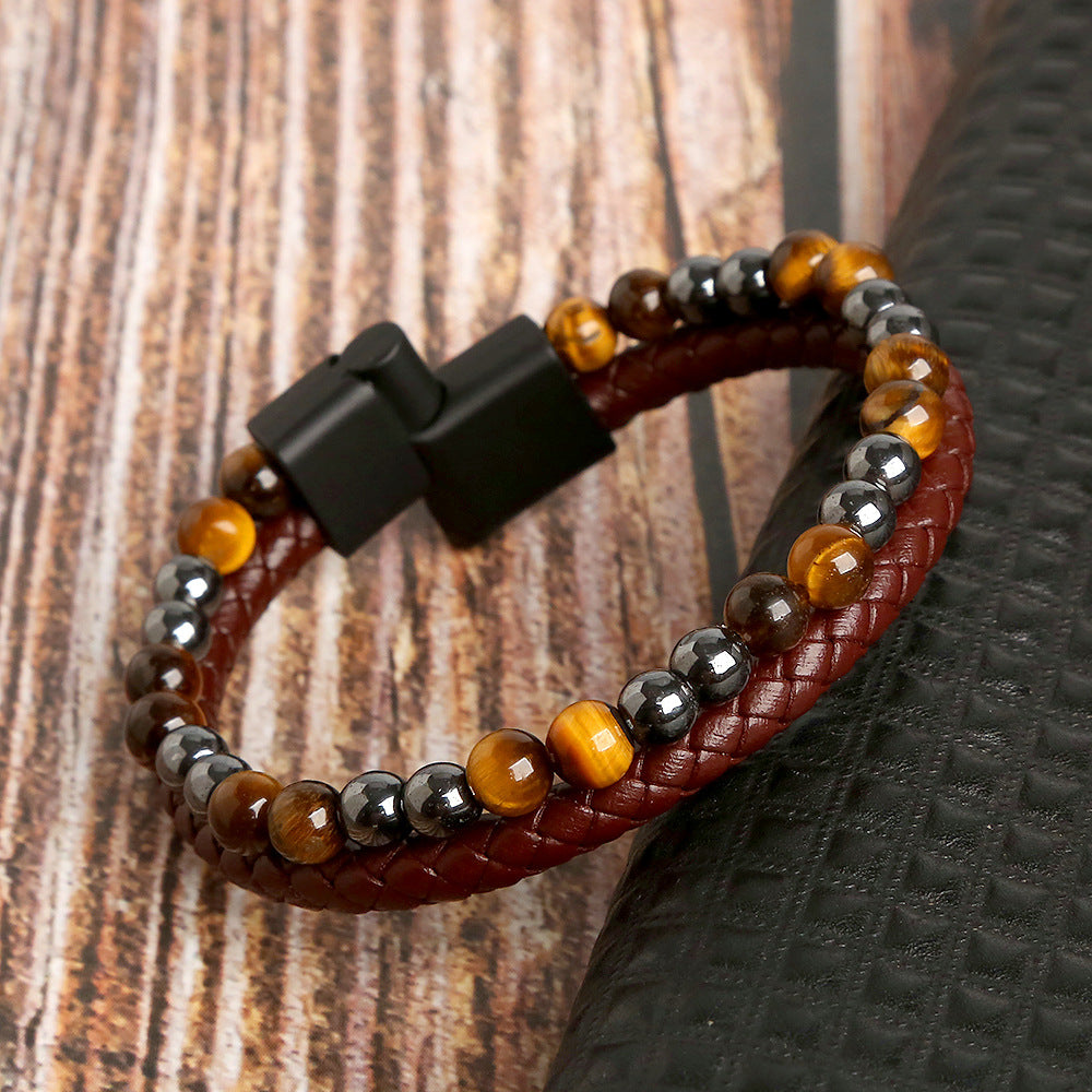 Men's Handmade Woven Tiger Eye Natural Stone Bracelets