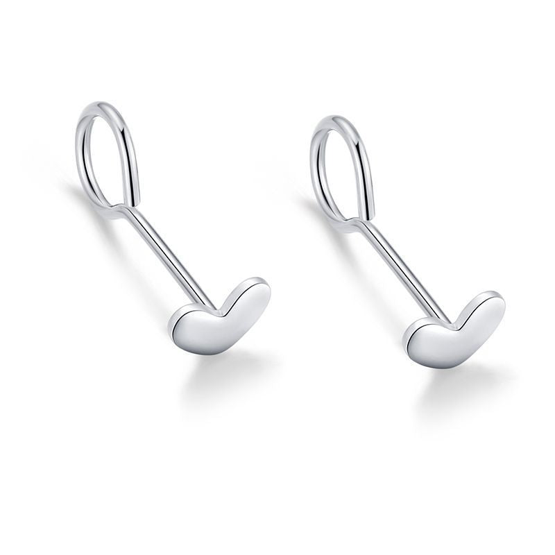 Sier-plated Engraved Female Star Moon Heart-shaped Ear Bar Mori Earrings