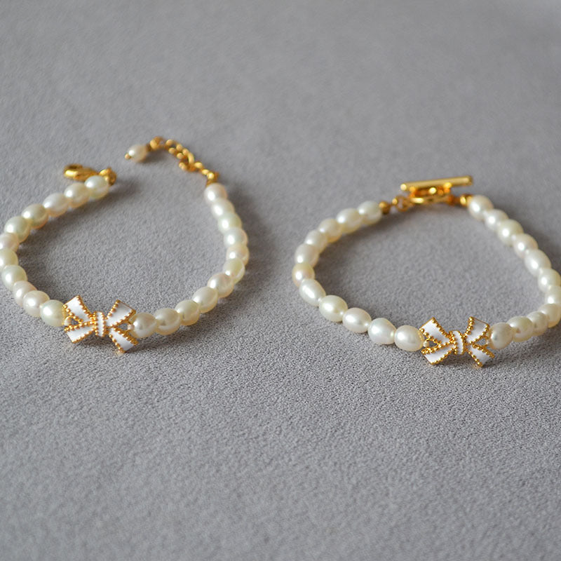 Enamel Glaze Bow Freshwater Pearl Fashion Bracelets