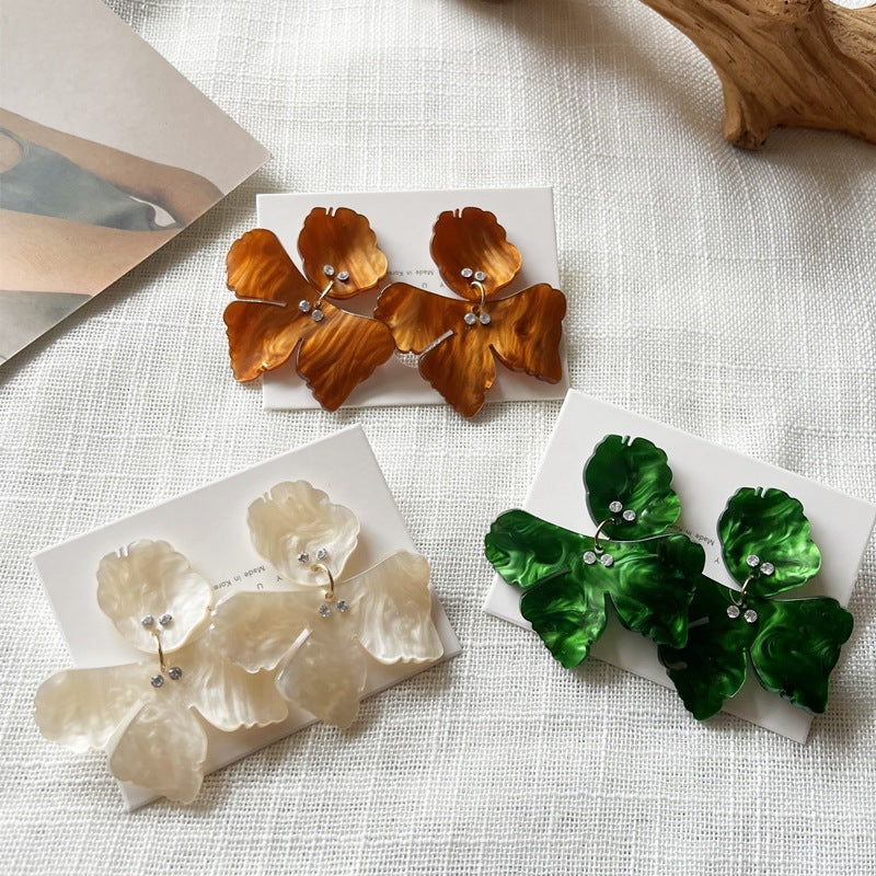 Acrylic Petal Female Sier Needle Personality Fashion Korean Stud Earrings