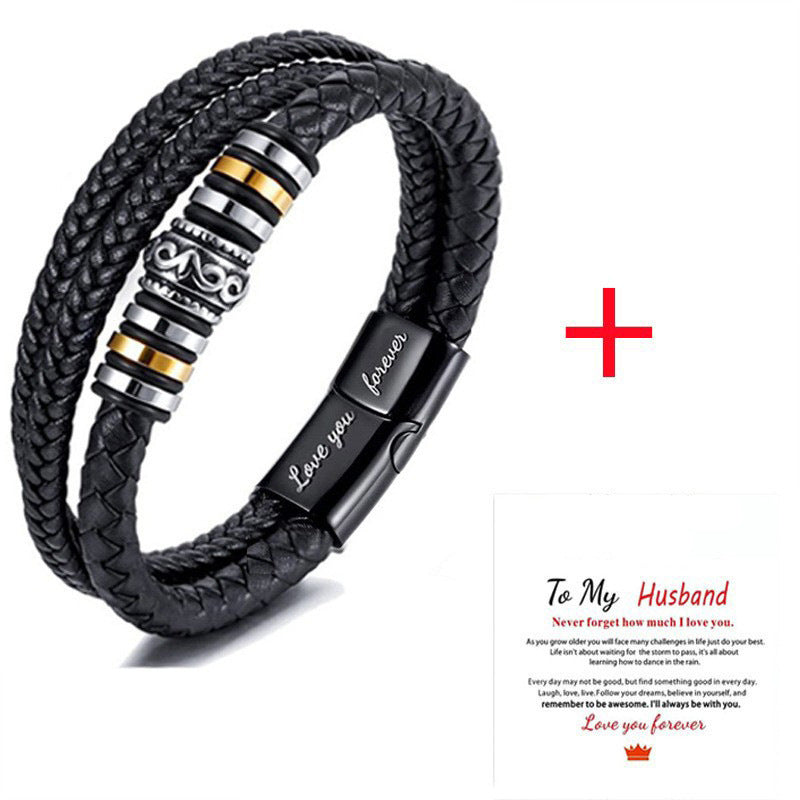 Men's Steel Color Woven Leather String Magnetic Bracelets