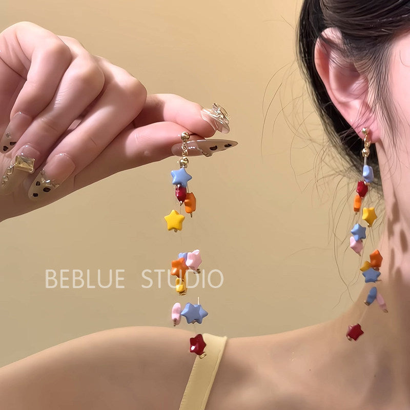 Fresh Flower Elegant Long Tassel Beaded Niche Earrings