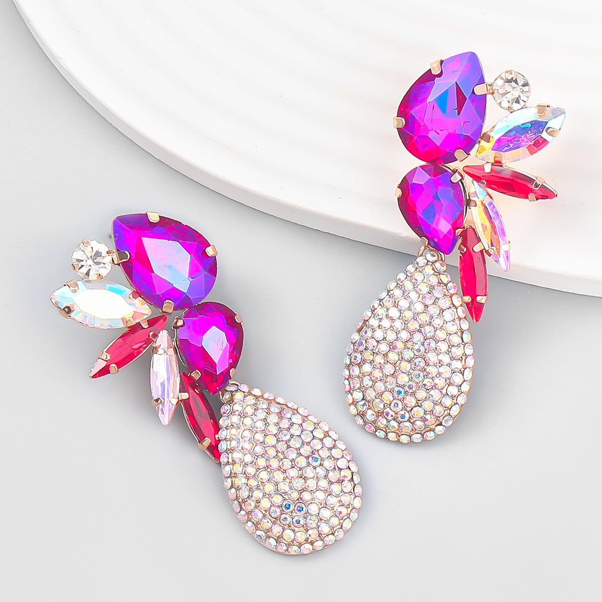 Colorful Crystals Drop-shaped Glass Drill Rhinestone Earrings