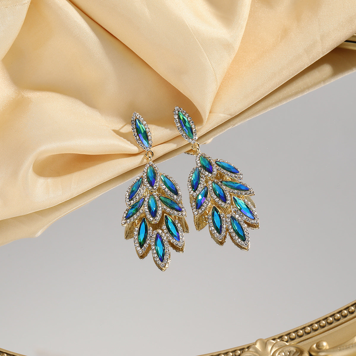 Women's Colored Diamond Exaggerated Full Flower Leaf Earrings