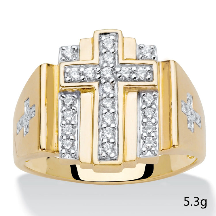 Jewelry Inlaid Rhinestone Cross Gold Popular Rings