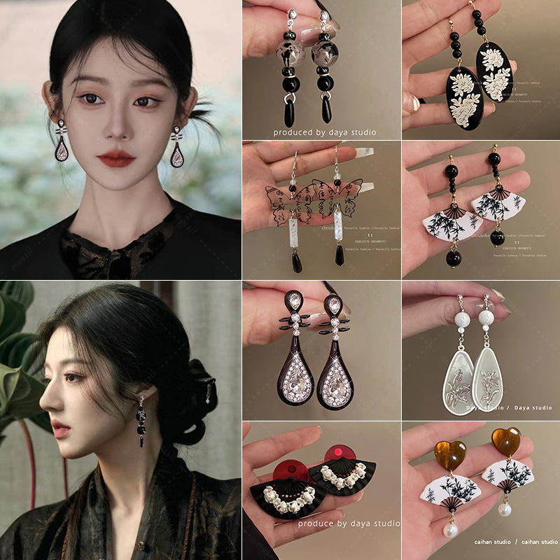 Women's Chinese Ancient Style Tassel National High Sense Stud Earrings
