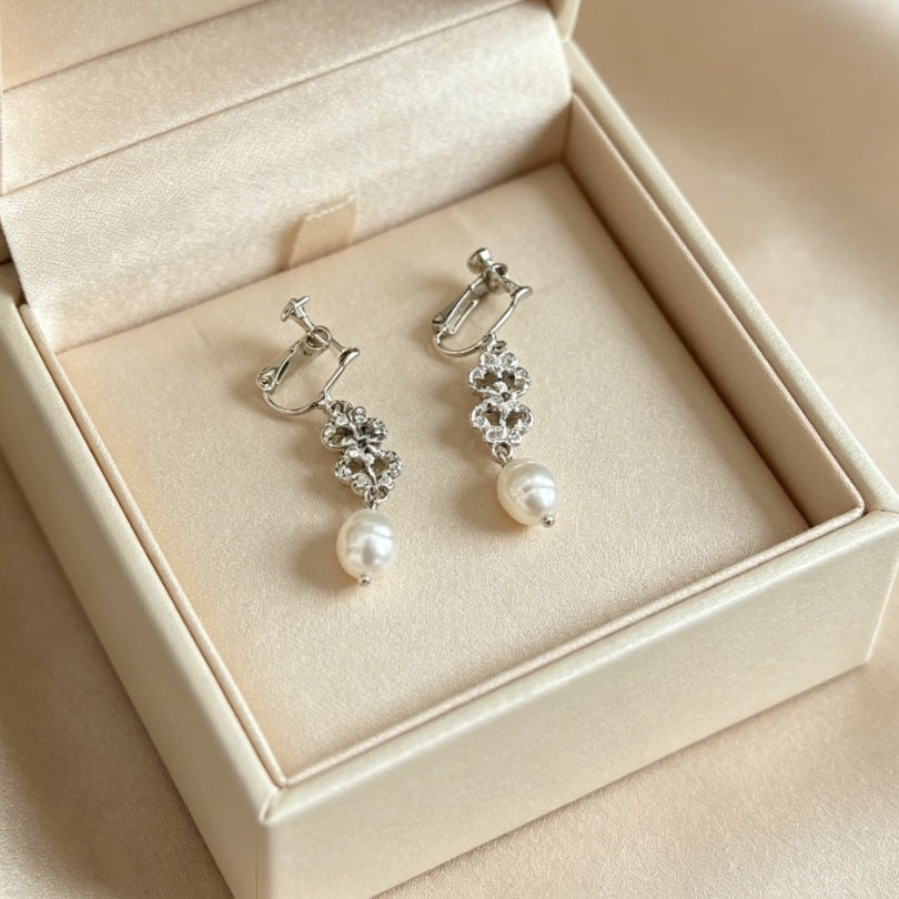 Compact Elegant Pearl Eardrops French Style Design Stud Earrings