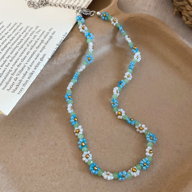 Stainless Steel Flower Beaded High-grade Light Luxury Clavicle Jewelry Set