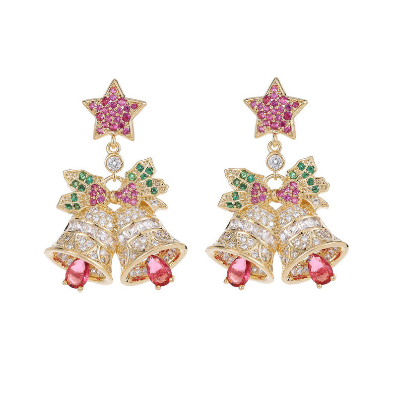 Christmas Colorful Zircon Inlaid Light Luxury Earrings