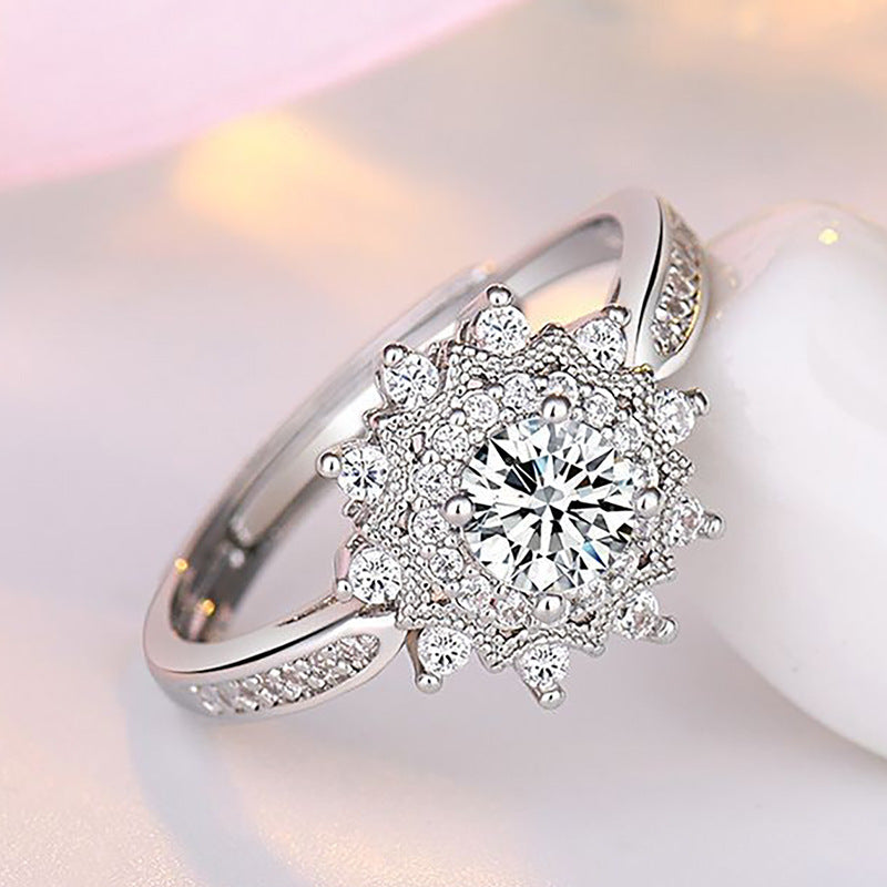 Creative Moissanite Snowflake Wedding Diamond Adjustable Rings