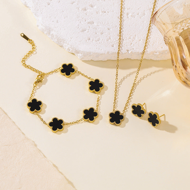 Clover Parthenocissus Grass Pork Belly Ear Light Luxury High-grade Jewelry Set