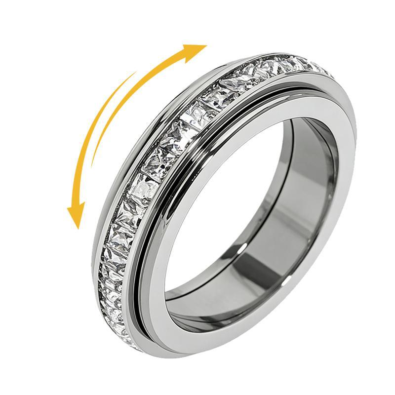 Single Row Square Diamond Rotatable Double Circle Good Luck Comes Ring