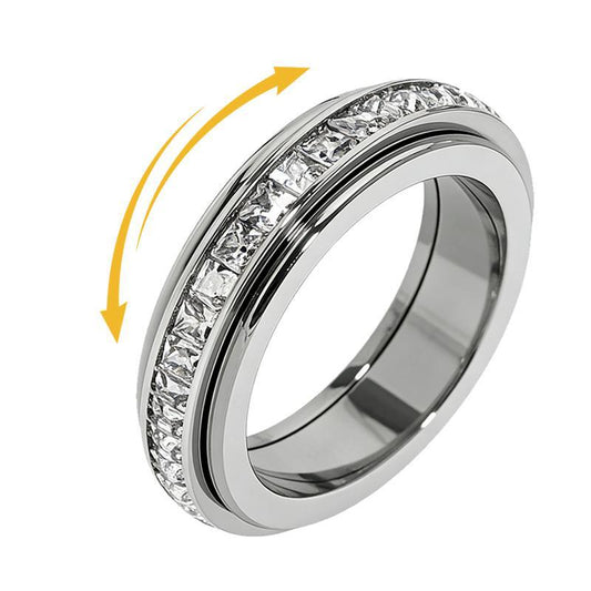 Single Row Square Diamond Rotatable Double Circle Good Luck Comes Ring