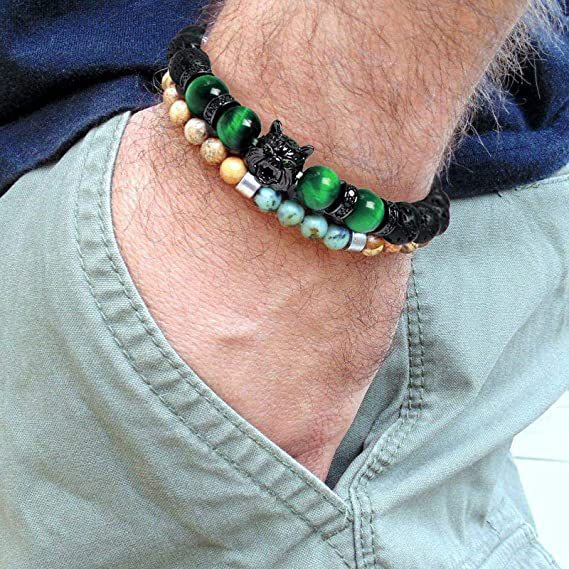 Dominierende Wolfskopf-Armbänder für Herren mit mikroeingelegtem Zirkon