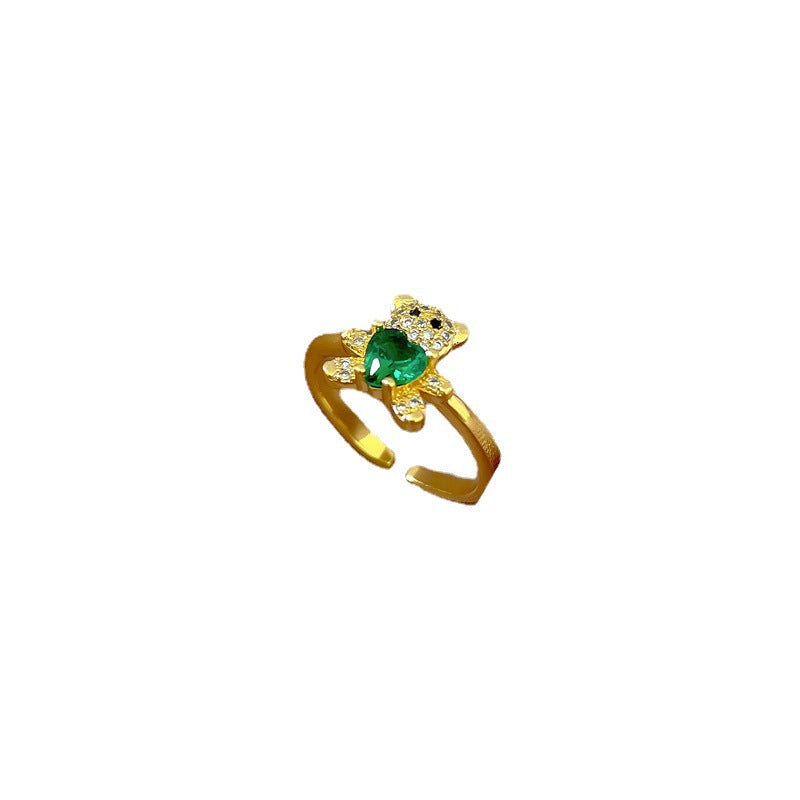 Real Gold Diamond Bear Open Female Minority Simple Rings