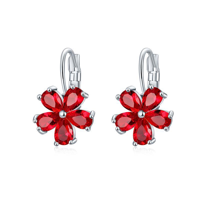 Women's Red Peach Heart Clip Flower With Colorful Ear Buckle